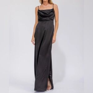 Elegant Black Satin Evening Gown
